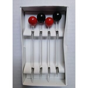 Vintage‎ Set Art Deco of Black & Red 4 Glass Stir Swizzle Sticks